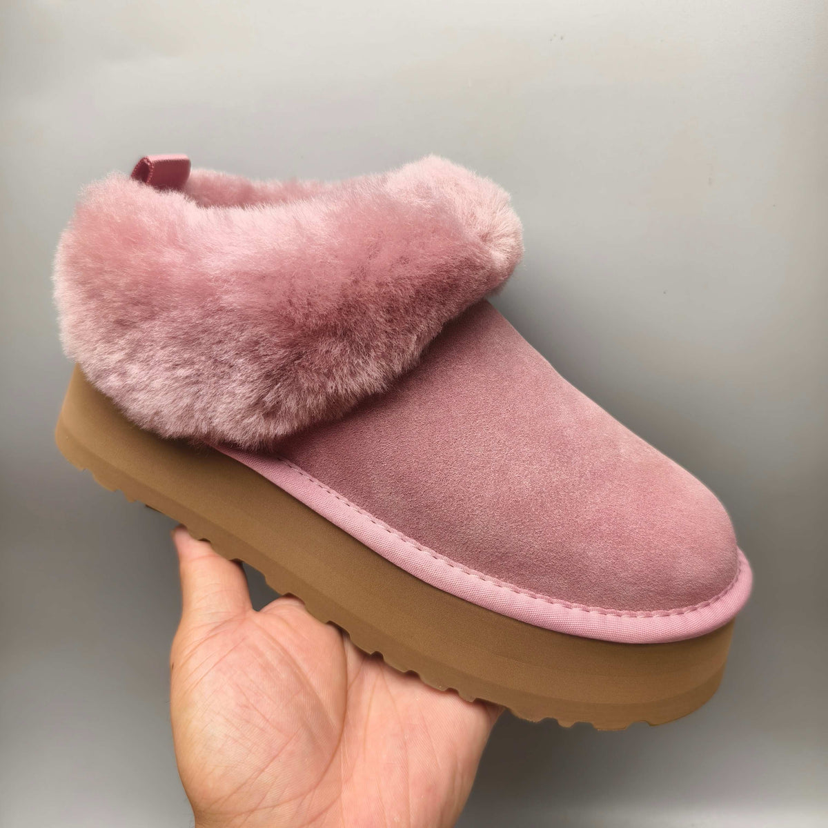1393 Pink Suede-Look Platform Slip-On Shoes