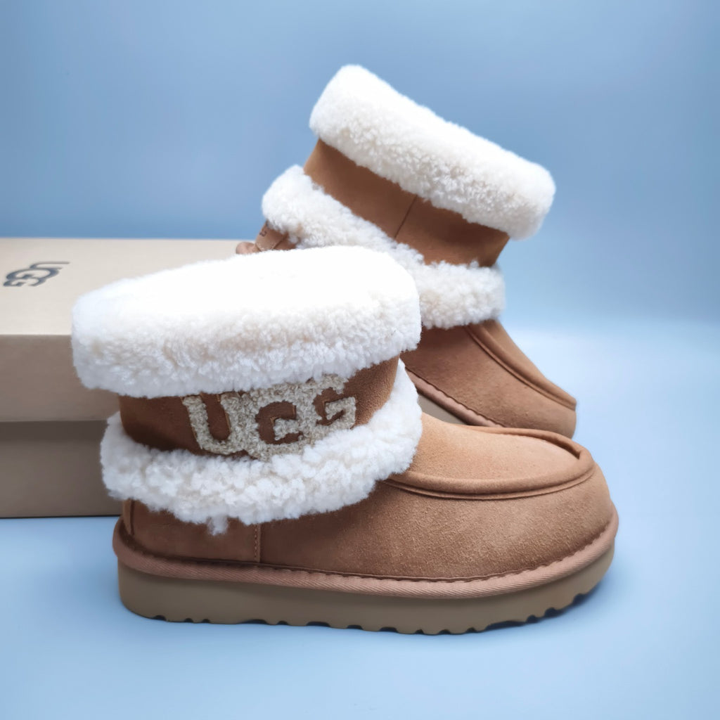 5410 Chestnut Curly-Texture Large-Logo Mid-Top Boots