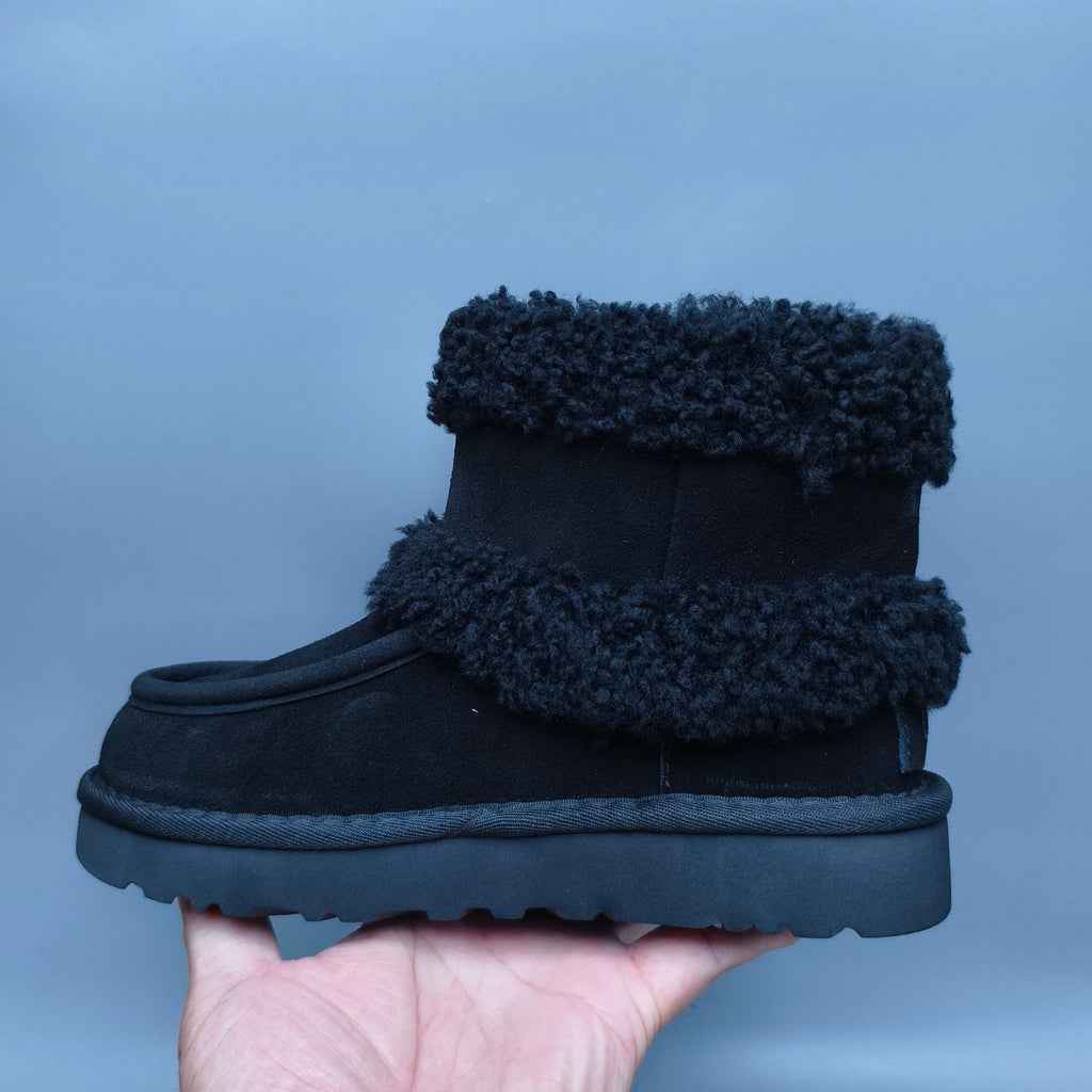 5410 Black Curly-Texture Large-Logo Mid-Top Boots