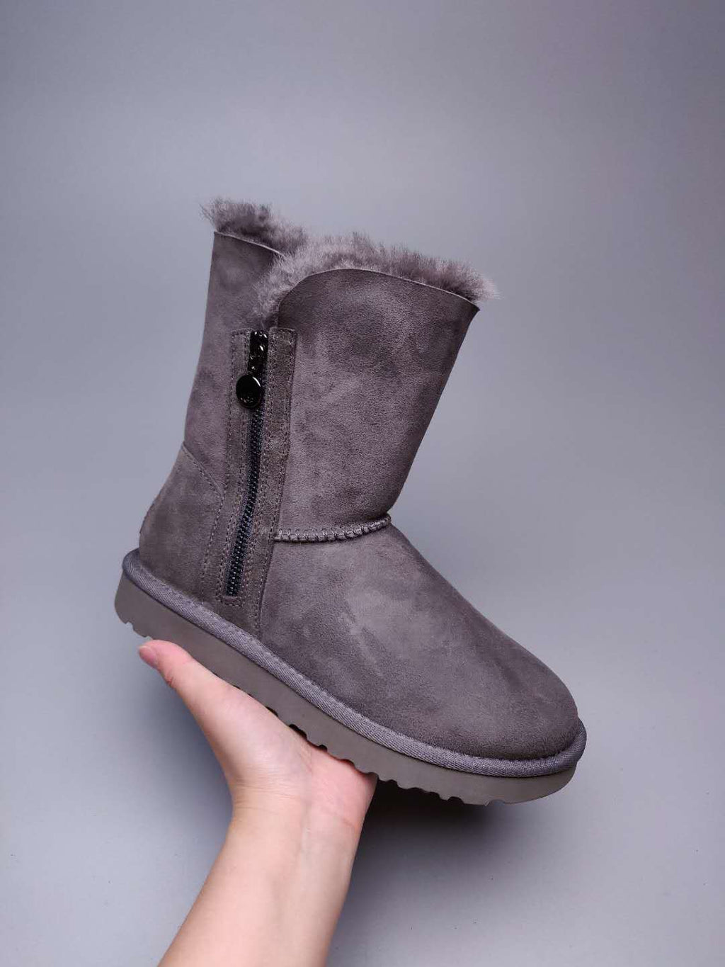 2480 Gray Side-Zip Mid-Calf Boots