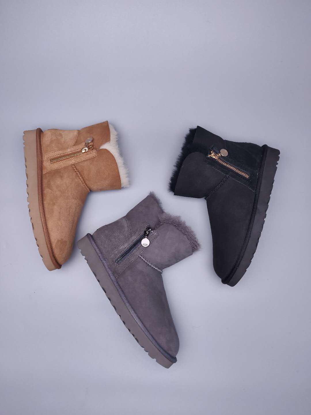 2481 Gray Side-Zip Ankle Boots